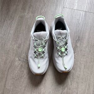 Hoka Light Gray and Light Green Athletic Shoes